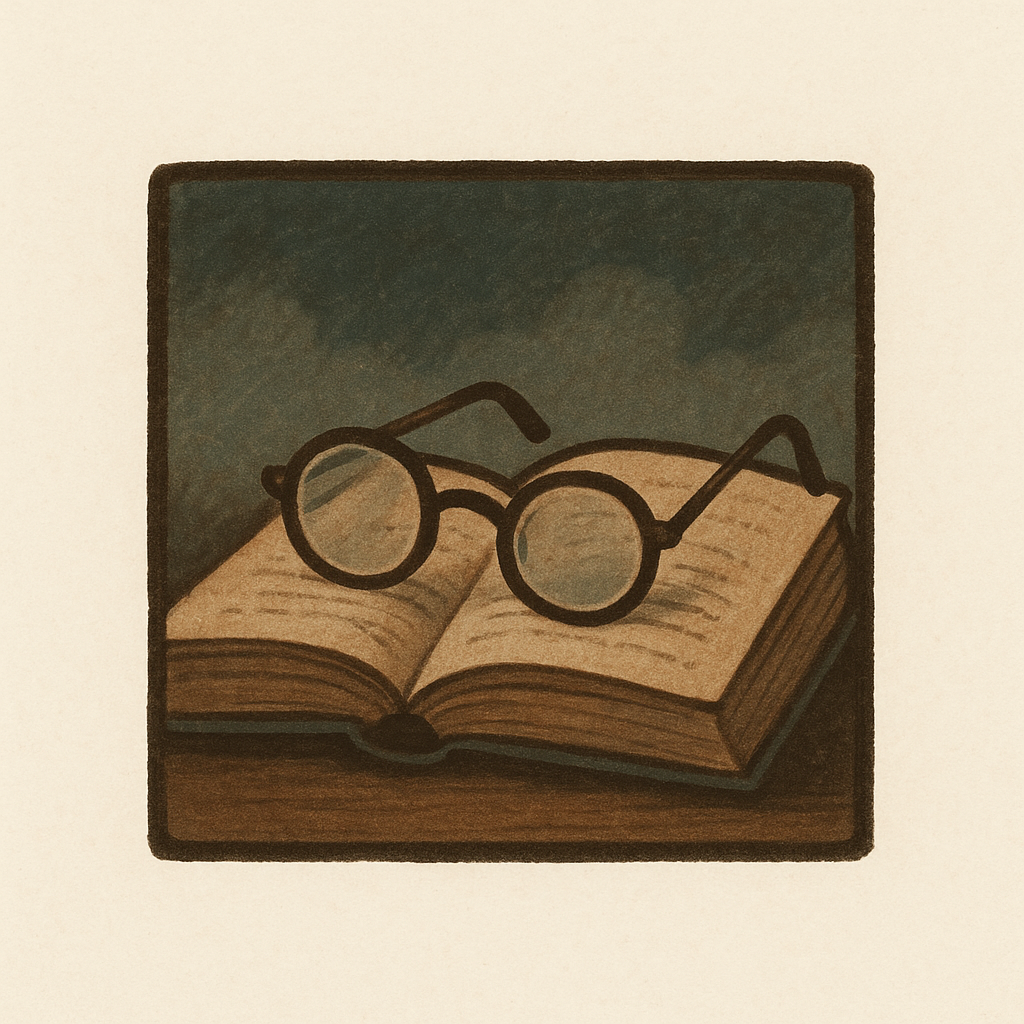 Reading glasses resting on an open book
