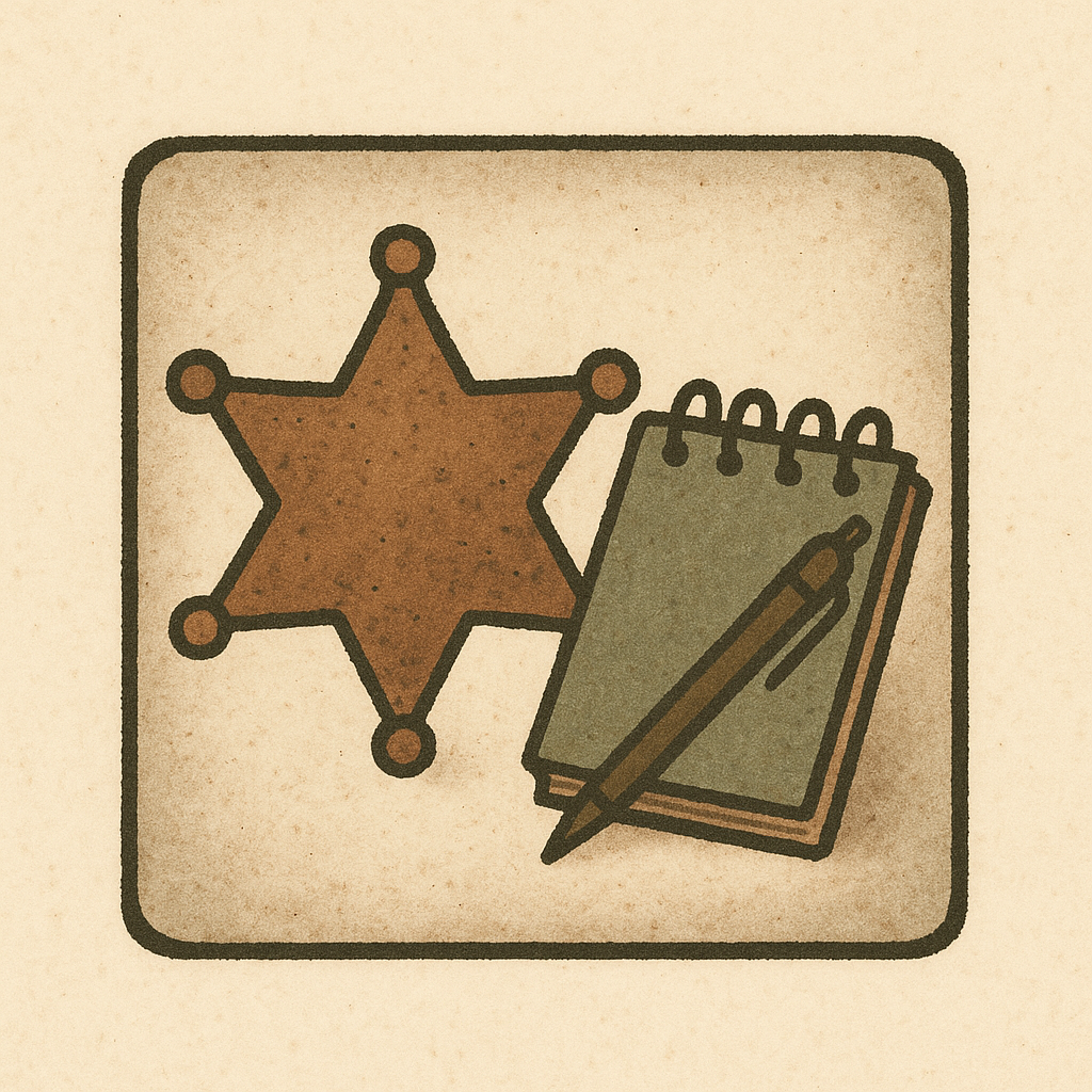 Sheriff badge with notebook and pen
