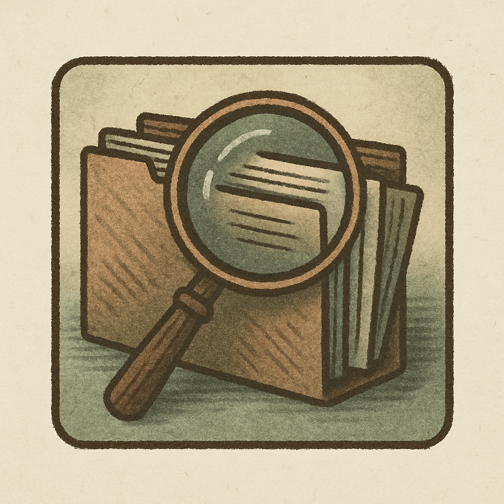 Magnifying glass over documents and file folders